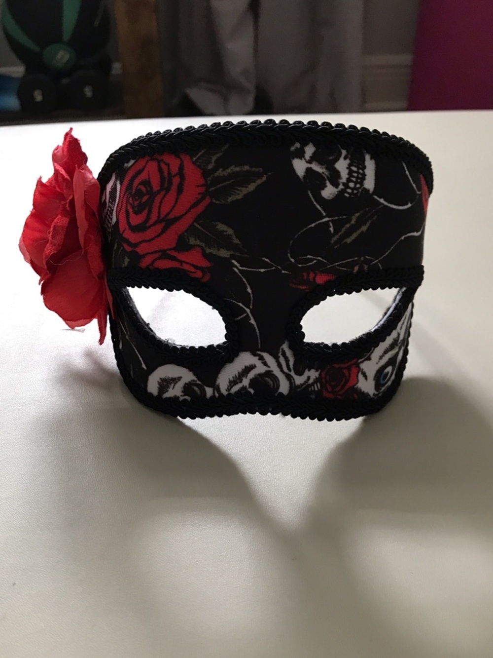Black and Red Floral Skull Masquerade Eye Mask